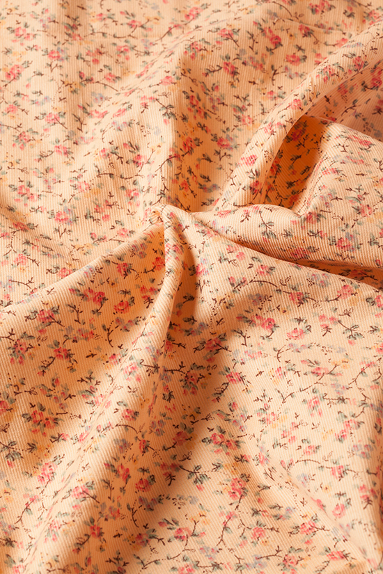 Ткань вельвет "Цветы на бежевом" 