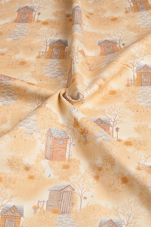 Ткань "Country Farm Collection" домики на желтом 