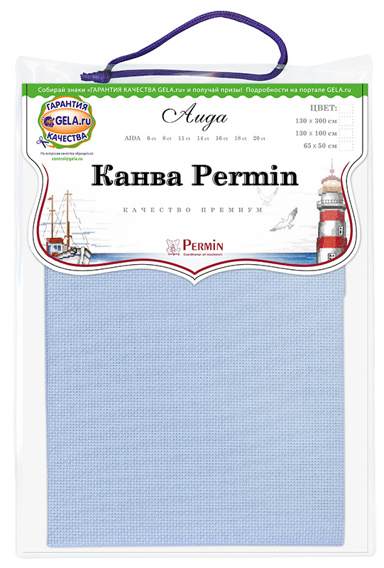 Канва Permin 14 ct цвет бледно голубой 