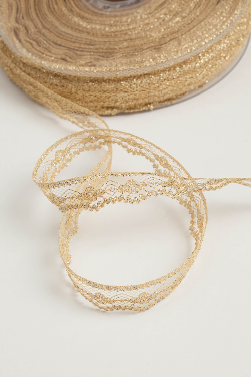 Кружево 15 мм, цвет золотистый люрекс 