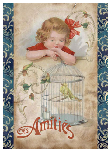 Войлочное полотно с напечатанным рисунком "Девочка и птичка" 