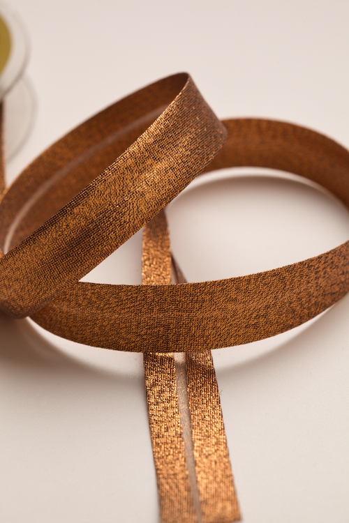 Косая бейка металлик, цвет медный 