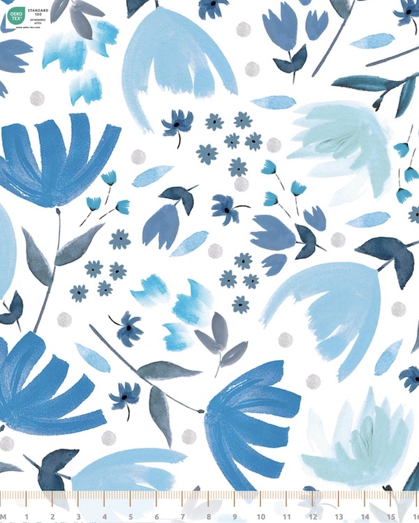 Ткань поплин "Голубые цветы" 